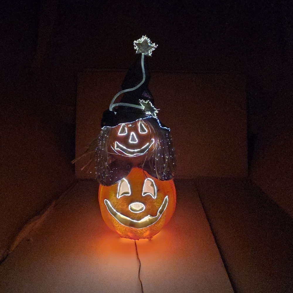 Halloween Light Up Fiber Optic Pumpkin Stack Witch Scarecrow Decor 19" Gerson